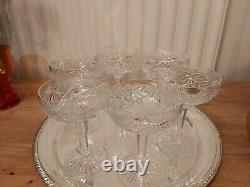 6 vintage, cut glass crystal champagne coupes Bohemian. Christmas New Year Party