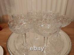 6 vintage, cut glass crystal champagne coupes Bohemian. Christmas New Year Party