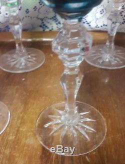 6 x BOHEMIAN CRYSTAL MULTI-COLOR CUT TO CLEAR WINE GLASSE STEMWARE ROSES