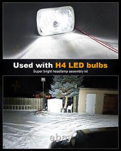7X6 H6052 H6054 Pair of Diamond Cut Crystal Clear Glass Headlights + H4 Bulb
