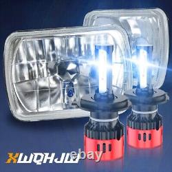 7X6 H6052 H6054 Pair of Diamond Cut Crystal Clear Glass Headlights+H4 LED Bulbs