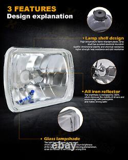 7X6 H6052 H6054 Pair of Diamond Cut Crystal Clear Glass Headlights+H4 LED Bulbs