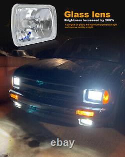 7X6 H6052 H6054 Pair of Diamond Cut Crystal Clear Glass Headlights+H4 LED Bulbs