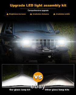 7X6 H6052 H6054 Pair of Diamond Cut Crystal Clear Glass Headlights+H4 LED Bulbs