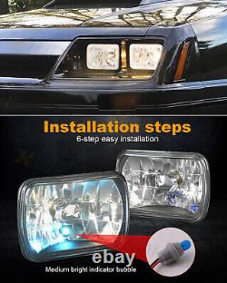 7X6 H6052 H6054 Pair of Diamond Cut Crystal Clear Glass Headlights+H4 LED Bulbs