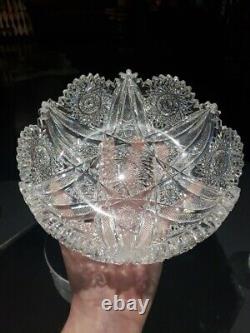 7 BOWL, Antique American Brilliant period cut Glass Crystal Hobstars well cut