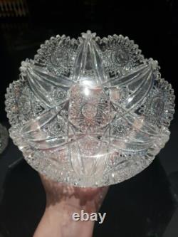 7 BOWL, Antique American Brilliant period cut Glass Crystal Hobstars well cut