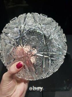 7 BOWL, Antique American Brilliant period cut Glass Crystal Hobstars well cut