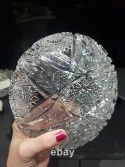 7 BOWL, Antique American Brilliant period cut Glass Crystal Hobstars well cut