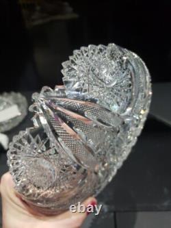 7 BOWL, Antique American Brilliant period cut Glass Crystal Hobstars well cut