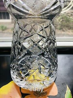 7 Brilliant Cut Scottish Thistle Form Crystal Decanter & Glass Pinwheel Star MCM