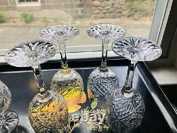 7 Brilliant Cut Scottish Thistle Form Crystal Decanter & Glass Pinwheel Star MCM