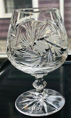 7 Brilliant Cut Scottish Thistle Form Crystal Decanter & Glass Pinwheel Star MCM