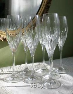 7 Champagne Cut Crystal Glasses Noritake Moondust Pattern