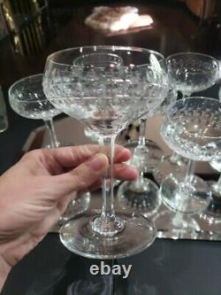 (7) Champagne Sherbet Glasses 5-5/8 elegant cut crystal thumbprint box quality