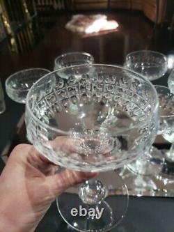 (7) Champagne Sherbet Glasses 5-5/8 elegant cut crystal thumbprint box quality