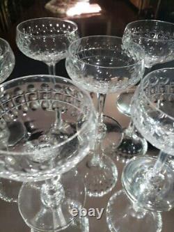 (7) Champagne Sherbet Glasses 5-5/8 elegant cut crystal thumbprint box quality