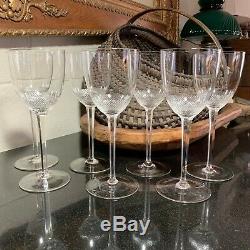 7 Scarce Moser 8 1/8 Royal Pattern Hand Crafted Tall Wine Glasses Diamond Cut