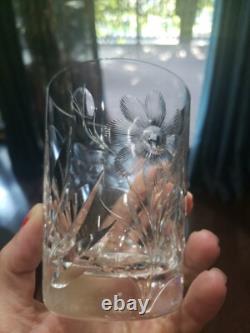 (7) Tumblers, American Brilliant period Cut Glass Crystal Intaglio flower & bud