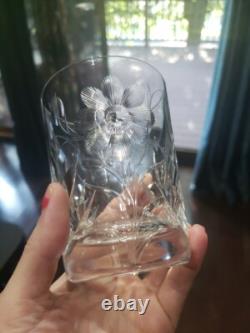 (7) Tumblers, American Brilliant period Cut Glass Crystal Intaglio flower & bud
