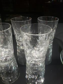 (7) Tumblers, American Brilliant period Cut Glass Crystal Intaglio flower & bud