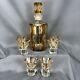 (7pc) Czech/Bohemian Crystal Amber Cut To Clear Aesthetic Period Decanter Set