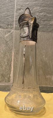84 Marked Antique WMF Style Cut Crystal Ewer Jug Silver Metal Mounts