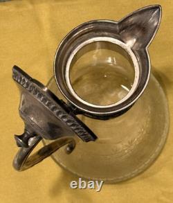 84 Marked Antique WMF Style Cut Crystal Ewer Jug Silver Metal Mounts