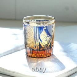 8.5oz Japanese Edo Kiriko Blue Whiskey Cup with Peacock Pattern Free Shipping