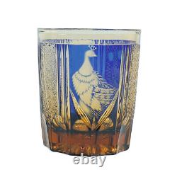 8.5oz Japanese Edo Kiriko Blue Whiskey Cup with Peacock Pattern Free Shipping
