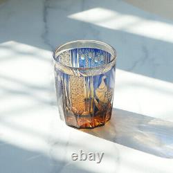 8.5oz Japanese Edo Kiriko Blue Whiskey Cup with Peacock Pattern Free Shipping