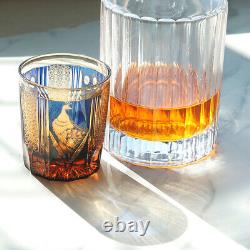 8.5oz Japanese Edo Kiriko Blue Whiskey Cup with Peacock Pattern Free Shipping