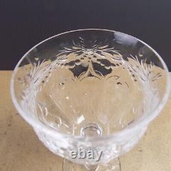 8 Antique Crystal Wine Glasses Rock Cut Intaglio Floral Glass