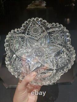 8 BOWL, American Brilliant Period Cut Glass Crystal Marquise by Egginton Rare