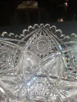 8 BOWL, American Brilliant Period Cut Glass Crystal Marquise by Egginton Rare