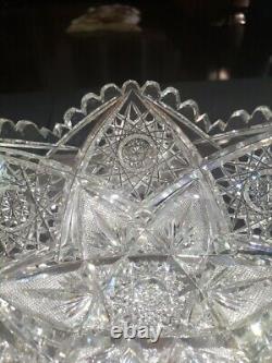 8 BOWL, American Brilliant Period Cut Glass Crystal Marquise by Egginton Rare