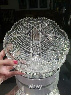 8 Bowl, American Brilliant Period Cut Glass Crystal Hobstar Prisms signed star