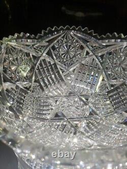 8 Bowl, American Brilliant Period Cut Glass Crystal Hobstar Prisms signed star