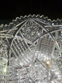 8 Bowl, American Brilliant Period Cut Glass Crystal Hobstar Prisms signed star