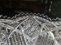 8 Bowl, American Brilliant Period Cut Glass Crystal Hobstar Prisms signed star