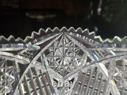 8 Bowl, American Brilliant Period Cut Glass Crystal Hobstar Prisms signed star