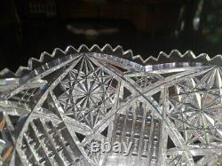 8 Bowl, American Brilliant Period Cut Glass Crystal Hobstar Prisms signed star