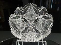8 Bowl, American brilliant Period Cut glass Crystal Engraved Vessica & Hobstars