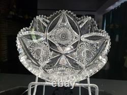8 Bowl, American brilliant Period Cut glass Crystal Engraved Vessica & Hobstars