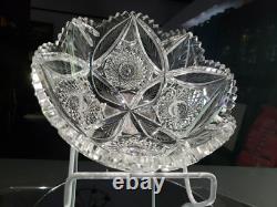 8 Bowl, American brilliant Period Cut glass Crystal Engraved Vessica & Hobstars