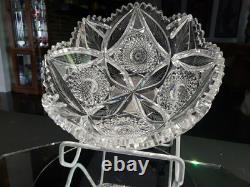 8 Bowl, American brilliant Period Cut glass Crystal Engraved Vessica & Hobstars