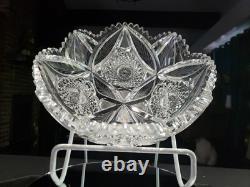 8 Bowl, American brilliant Period Cut glass Crystal Engraved Vessica & Hobstars