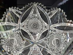 8 Bowl, American brilliant Period Cut glass Crystal Engraved Vessica & Hobstars