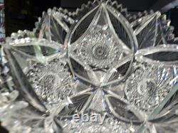 8 Bowl, American brilliant Period Cut glass Crystal Engraved Vessica & Hobstars