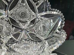 8 Bowl, American brilliant Period Cut glass Crystal Engraved Vessica & Hobstars